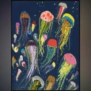 24"L x 16"W Colorful Magical Underwater Swimming Jellyfish Canvas Print Poster